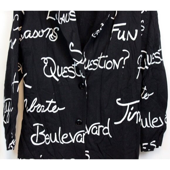 VG 80s Styles to Go Black Long Blazer sz 10 Cursive Word Print Party Whimsical - Picture 3 of 10